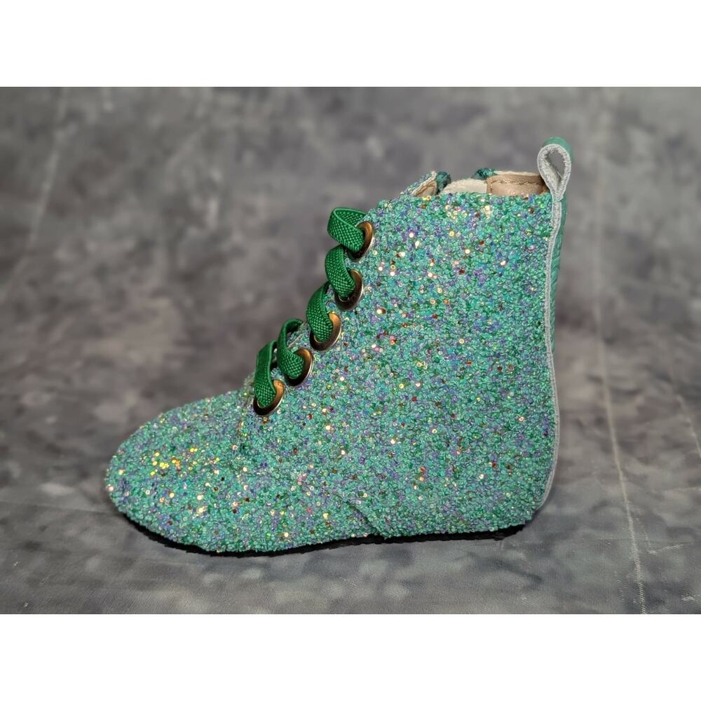 NEW! A Bear Co Green Iridescent Glitter Lace Up Combat Boots Toddler Size 4